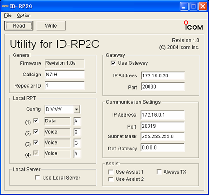 Icom ID-RP2C átjátszó vezérlő felülete