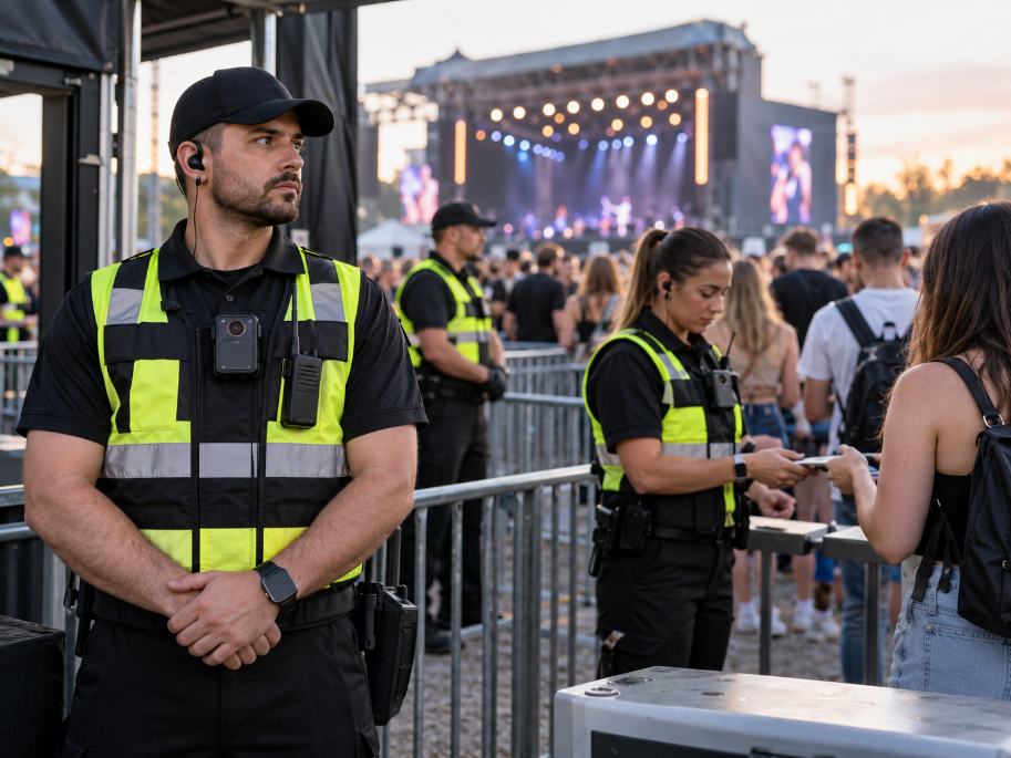 Biztonságiőrök testkamerákkal egy fesztiválon