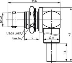 Telegartner BNC alj 90° anyás krimp csatlakozó RG-58 J01001A0055