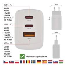 Emos univerzális USB töltő GaN PD 65W V05G65