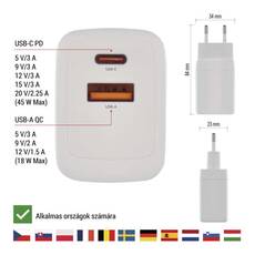 Emos univerzális USB töltő GaN PD 45W V04G45